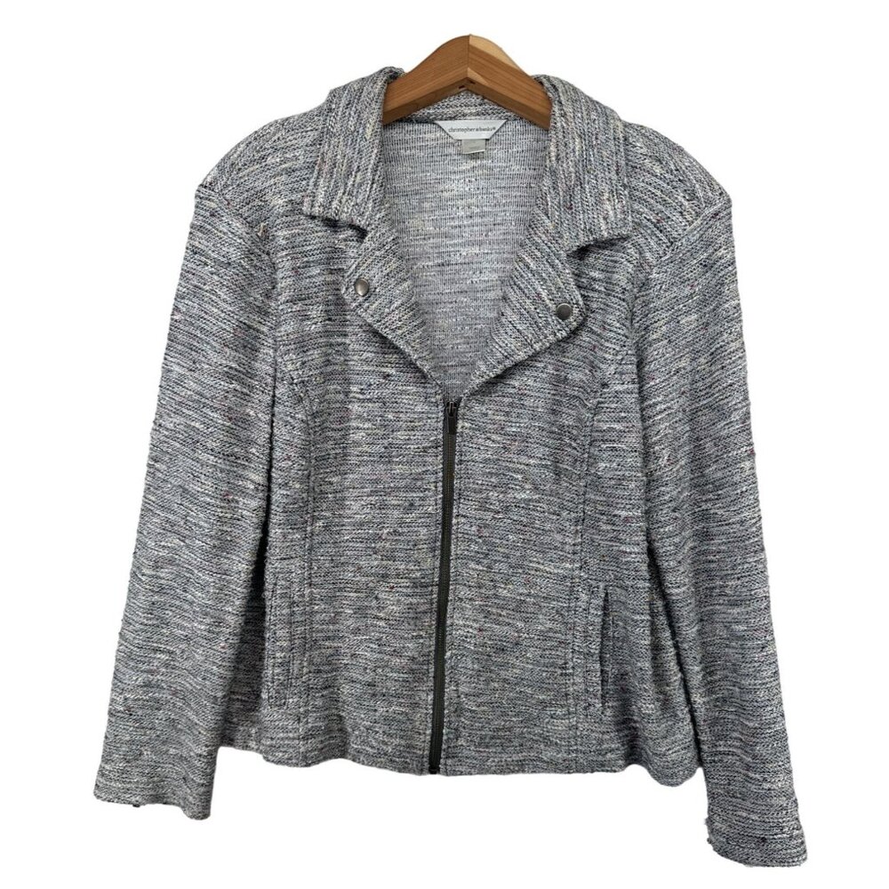 Christopher & Banks Womens Blazer Sz L Gray Confetti Sprinkles MultiColor Knit